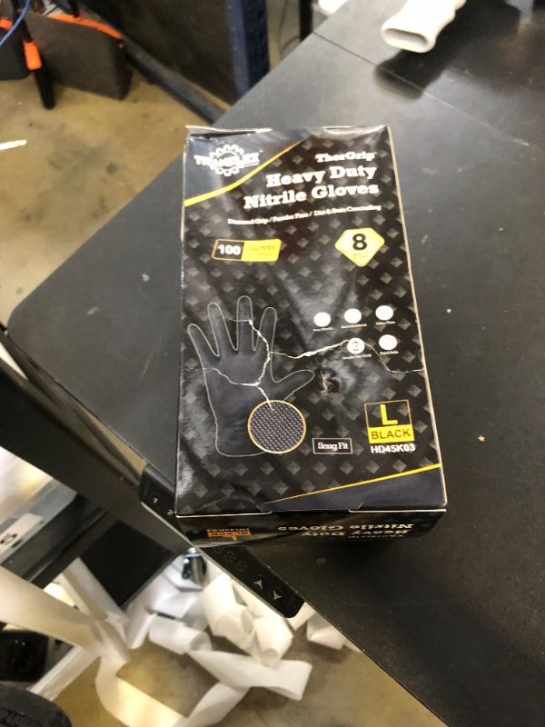 Photo 1 of TitanFlex ThorGrip Heavy Duty Black Industrial Nitrile Gloves, 8-mil, Large, Box of 100, Latex Free, Raised Diamond Texture, Powder Free, Food Safe, Rubber Gloves, Mechanic Gloves