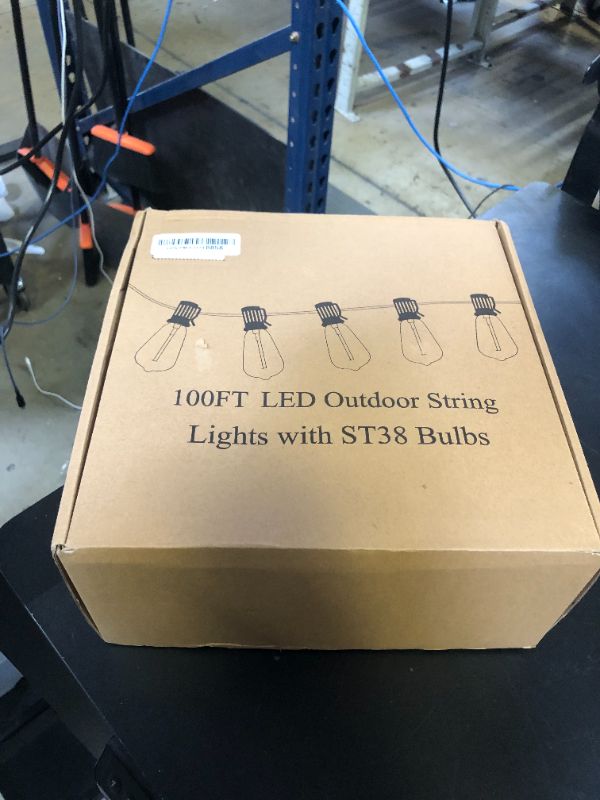 Photo 1 of Brightever LED Outdoor String Lights 100FT Patio Lights with 52 Shatterproof ST38 Vintage Edison Bulbs, Outside Hanging Light Waterproof for Porch, Deck, Garden, Backyard, Balcony, Dimmable 2700K