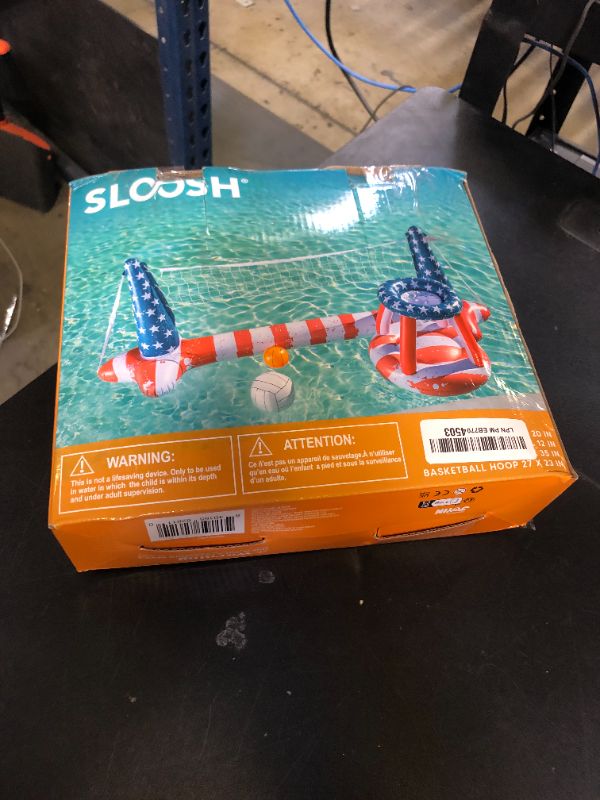 Photo 1 of Inflatable Pool Floats Set American Flag Volleyball Net & Basketball Hoops, Swimming Pool Game Toy for Kids and Adults, Floating, Volleyball Court (105”x28”x38”)|Basketball (27.6”x23”), Red White