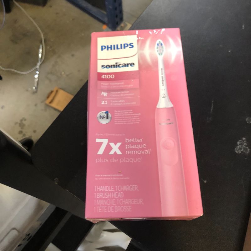 Photo 1 of Philips Sonicare 4100 Rechargeable Electric Toothbrush, with Pressure Sensor, 2 Intensity Settings, SmarTimer and QuadPacer, 14-Day Battery Life, Deep Pink, Model HX3681/26