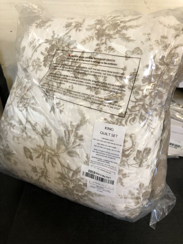 Photo 1 of Laura Ashley - King Quilt Set, Reversible Floral Cotton Bedding with Matching Shams, Home Decor for All Seasons (Walled Garden Brown, King)