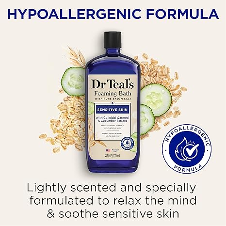 Photo 1 of Dr Teal's Foaming Bath with Pure Epsom Salt, Sensitive Skin with Colloidal Oatmeal & Cucumber, 34 fl oz