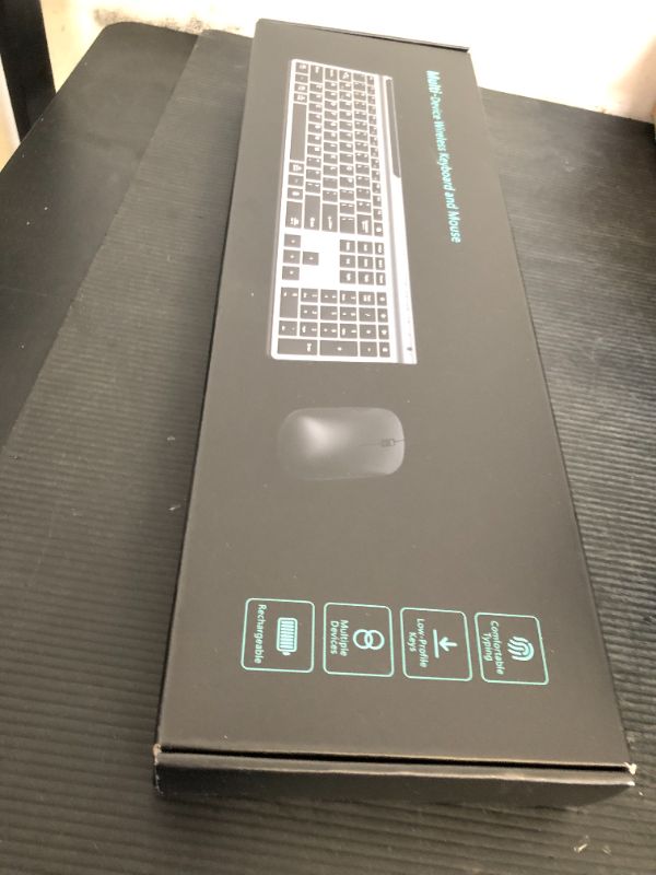 Photo 1 of CHESONA Wireless Keyboard and Mouse Combo, Wireless Rechargeable Full Size Mulit-Device (BT 5.0+3.0+2.4G) Keyboard Mouse Combo for Mac OS/iOS/Windows/Android (Silver Black)