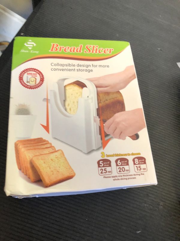 Photo 1 of Bread Slicer Toast Cutting Adjustable Roast Loaf Slicer Cutter Foldable Compact Toast Slicing Machine Plastic Bread Slicer for Homemade Bread Foldable Kitchen Baking Tools, Upgrated