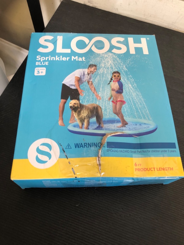 Photo 1 of SLOOSH Non-Slip Splash Pad Sprinkler - Outdoor Water Toys Play Mat for Toddlers Kids Dogs, Outside Thickened Sprinkler Pool Party Durable Backyard Fountain for Girls Boys Pets (72in, Blue)