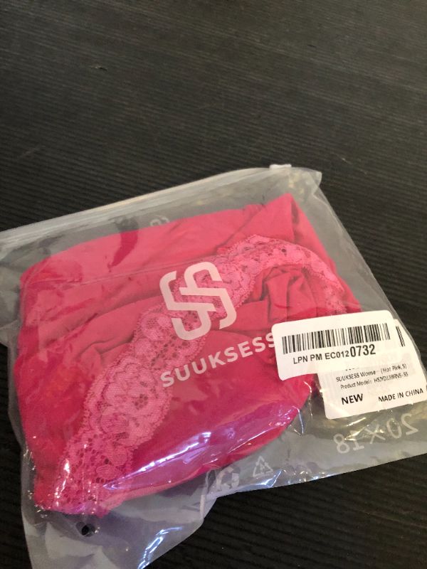 Photo 1 of SUUKSESS Women Square Neck Lace Bodysuit Double Lined Sleeveless Spaghetti Strap Tank Top (Hot Pink,S)