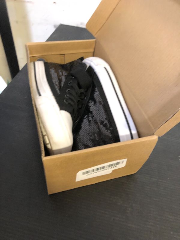 Photo 1 of Kids Size 2--HugRain Girls Sneakers Canvas Walking Shoes for Little Kids Sparkle Sequins Glitter Slip On High Top Adjustable Hook Loop Straps Velcro Non-Slip Lightweight Elastic Band Black Size 2