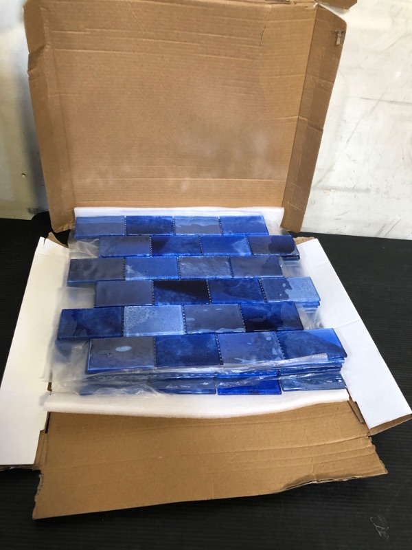 Photo 1 of CASAPALACE Glass Mosaic Tiles Backsplash, 5-Sheet Subway Backsplash Tiles for Kitchen Bathroom Swimming Pool (Dark Blue, 4.71 SQ.FT)