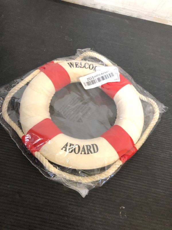 Photo 1 of MorroMorn Lifebuoy Wall Hanging Decor - Welcome Aboard Mediterranean Style Home Decoration (Red, 8")