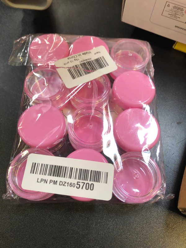 Photo 1 of GOLACKY 15 Grams Small Plastic Jars with Lids, 12 Pack Travel Cosmetic Containers, Empty Sample Jars with Lids, Body Butter Jars with Lidss and Makeup Spoons, Pink