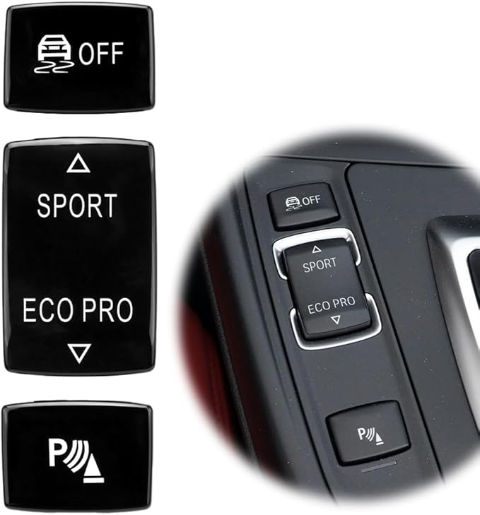 Photo 1 of Car Gear Panel Control P Button Switch Replace Sport ECOPRO Off Button Cover for BMW 1 2 3 4 Series F20 F21 F22 F23 F30 F31 F34 F35 F32 (Black-3 Buttons)