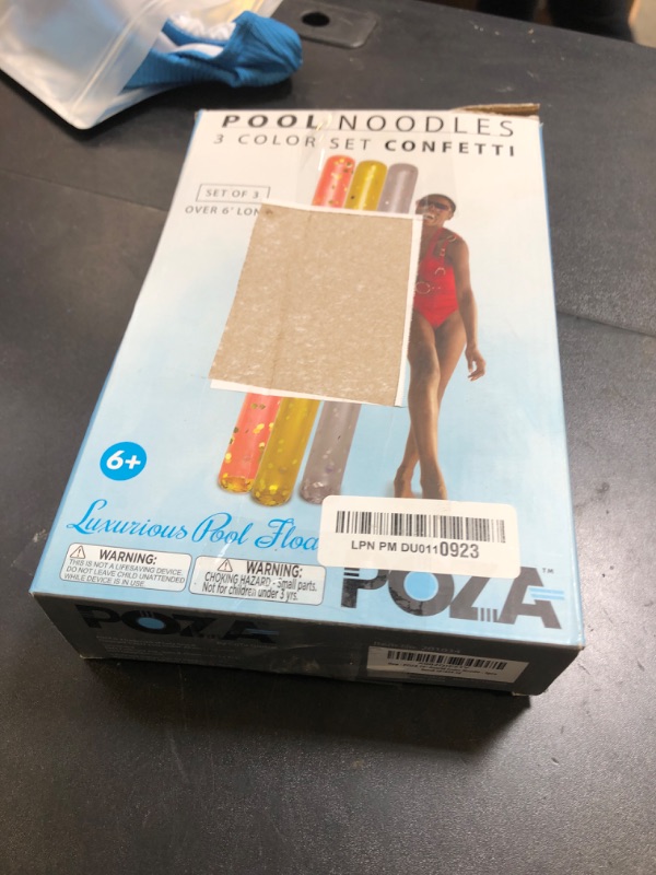 Photo 1 of POZA Inflatable Pool Noodles - Premium Jumbo Pool Noodles in Gold, Rose Gold, and Silver, Sparkly Confetti-Filled Pool Noodle Floats for Adults, Kids, Pool Noodles for Water Games, Pool Party - 3 Pack