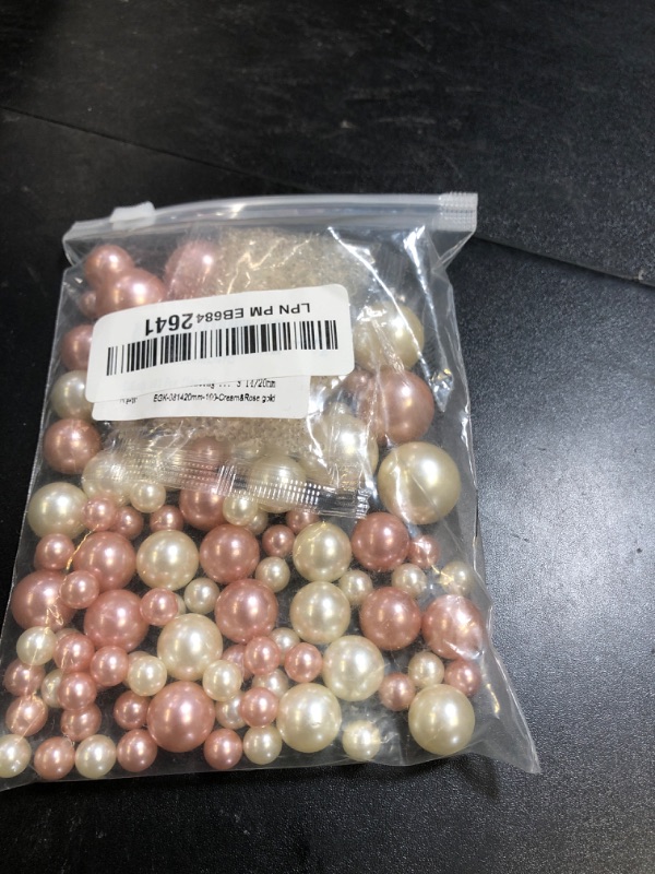 Photo 1 of 100 Pcs Beads Pearls Vase Fillers, No Hole Faux Pearl for Centerpieces Vase Fillers, Party Wedding Home Makeup Table Decor (Cream+Rose Gold 8/14/20mm)