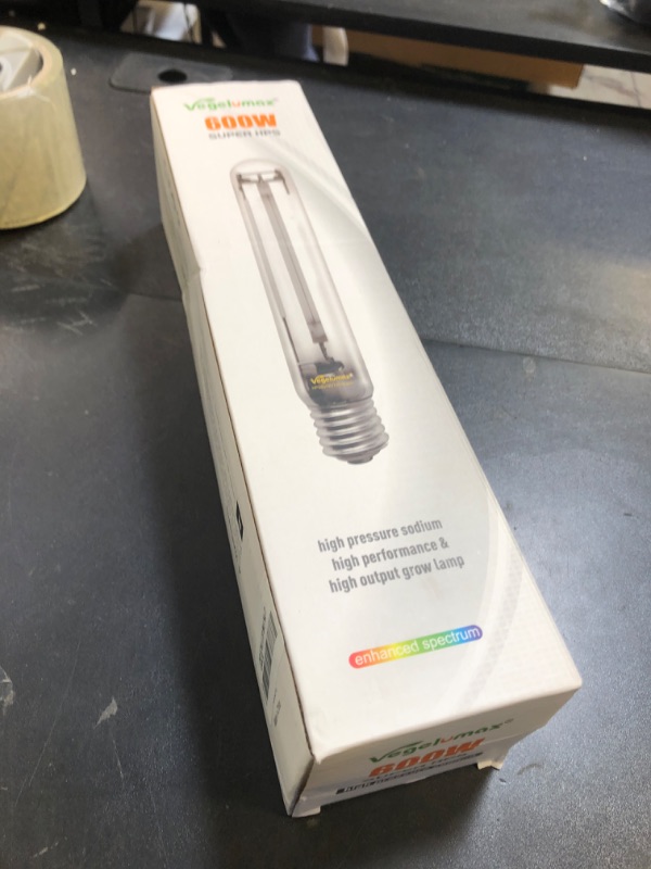 Photo 1 of Vegelumax 600Watt Hydroponic High Pressure Sodium HPS Grow Light Bulb Lamp,High PAR Enhanced Red and Orange Spectrums,CCT 2100K,Ultra Bright 90,000 Lumens,E39 Base,1pack