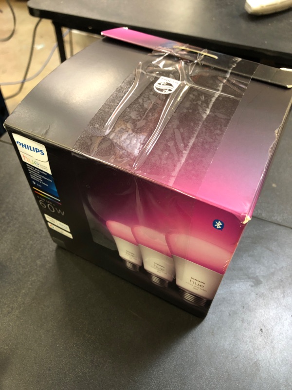 Photo 1 of Philips Hue A19 LED Smart Light Bulb - White and Color Ambiance - 60W Indoor Light Bulb - Control with Hue App - Works with Alexa, Google Assistant and Apple Homekit - 3 Pack