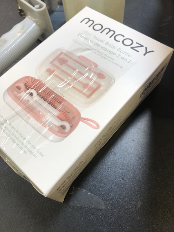 Photo 1 of Momcozy Bottle Brush Set - Baby Bottle Cleaner Kit with Silicone Brush, Nipple Brush, Straw Brush, Soap Dispenser, Drying Rack - 7 in 1 Bottle Cleaning Tool for Home and Travel, Pink