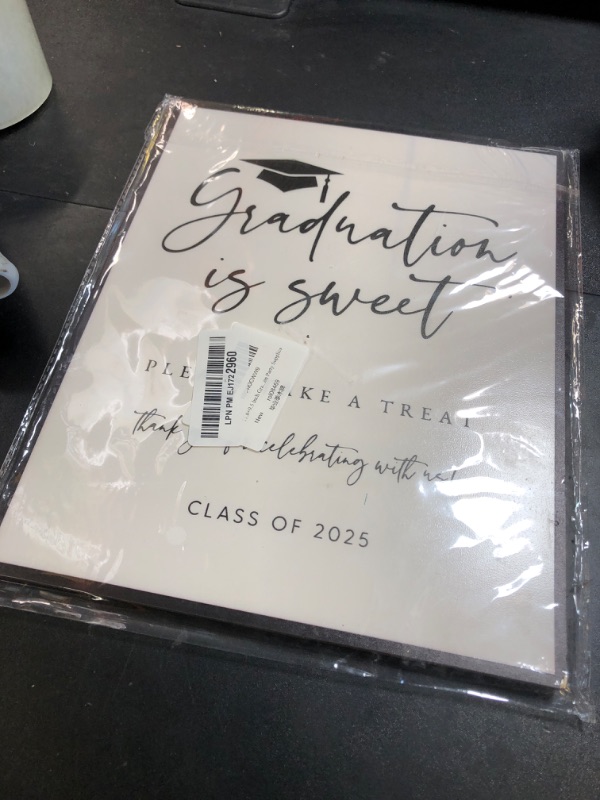 Photo 1 of 11.8×9.5 Inch Graduation Desk Decorative Sign Modern Graduation Wooden Sign with Stand Class of 2025 Congrats Grad Gift for High School College Master Graduation Celebration Party Supplies