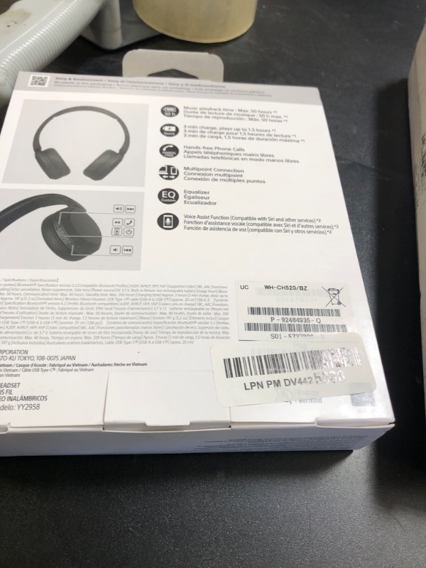 Photo 1 of Sony WH-CH520 Wireless Headphones Bluetooth On-Ear Headset with Microphone, Black New