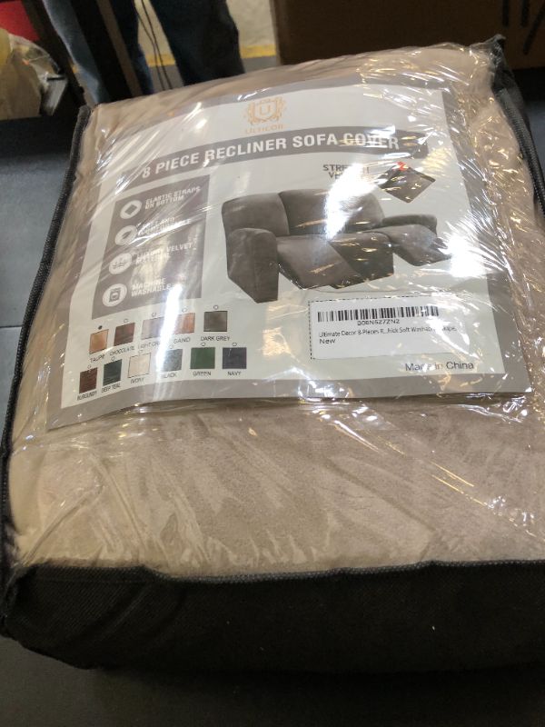 Photo 1 of ULTICOR Velvet 8-Pieces Recliner Sofa Covers Stretch Reclining Couch Covers for 3 Cushion Reclining Sofa Slipcovers Furniture Covers Thick Soft Washable (3 Seater Recliner Cover, Taupe)