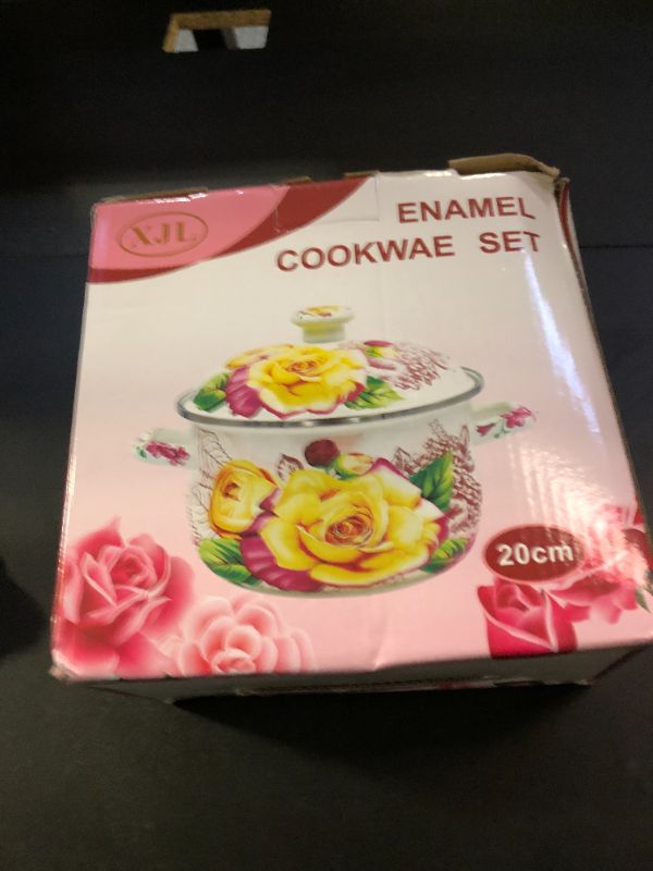 Photo 1 of SOUJOY Enamel Stockpot with Lid, 2.8 Quart Retro Cooking Pot, Vintage Floral Stew Bean Simmer Pot with Handle, Kitchen Soup Pot, Safe for Induction Cookers, Gas Stove