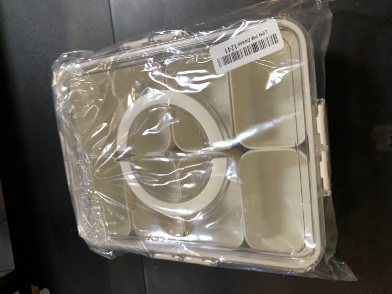 Photo 1 of Divided Serving Tray with Lid and Handle - Snackle Box Charcuterie Container for Portable Snack Platters - Clear Organizer for Candy, Fruits, Nuts, Snacks - Perfect for Party, Entertaining