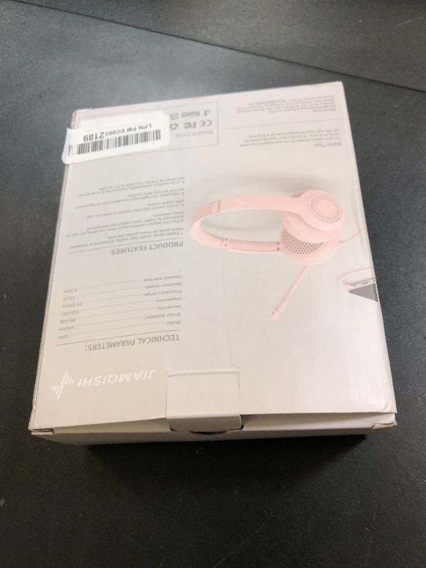 Photo 1 of JIAMQISHI USB Headset with Microphone for PC, On-Ear Computer Laptop Headphones with Noise Cancelling Mic in-line Control for Home Office Online Class Zoom (USB+3.5mm, Pink)