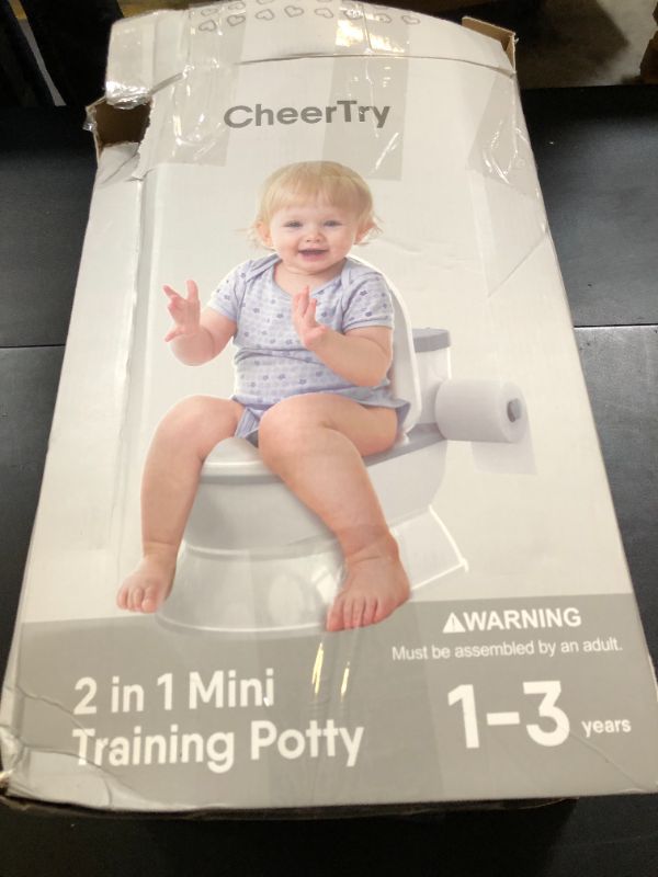 Photo 1 of CheerTry 2-in-1 Toddler Potty Training Toilet - Larger Potty Chair & Detachable Training Seat for Boys & Girls Ages 1-3 with Flushing Sound, Wipes Storage, Toilet Paper Holder - Grey