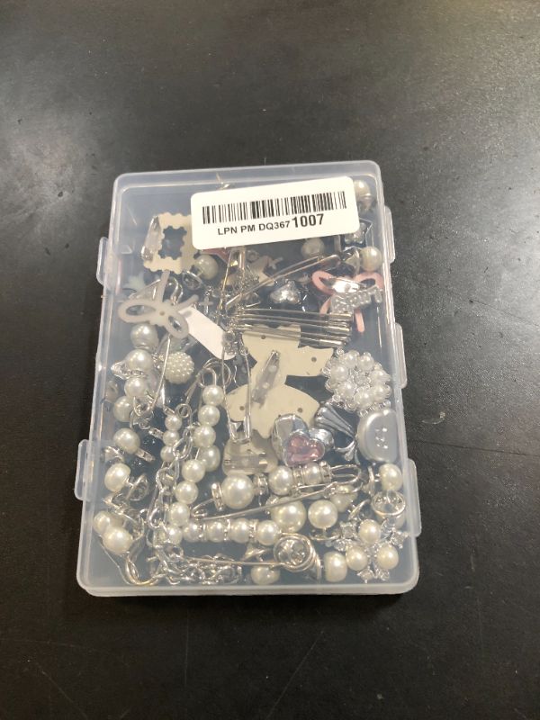 Photo 1 of Horsdo 62pcs Silver Set Sock Charm Set, Safety Pin Brooch, Rhinestone, Pearl, Button Charms for Socks, Shoes, Clothing Accessories