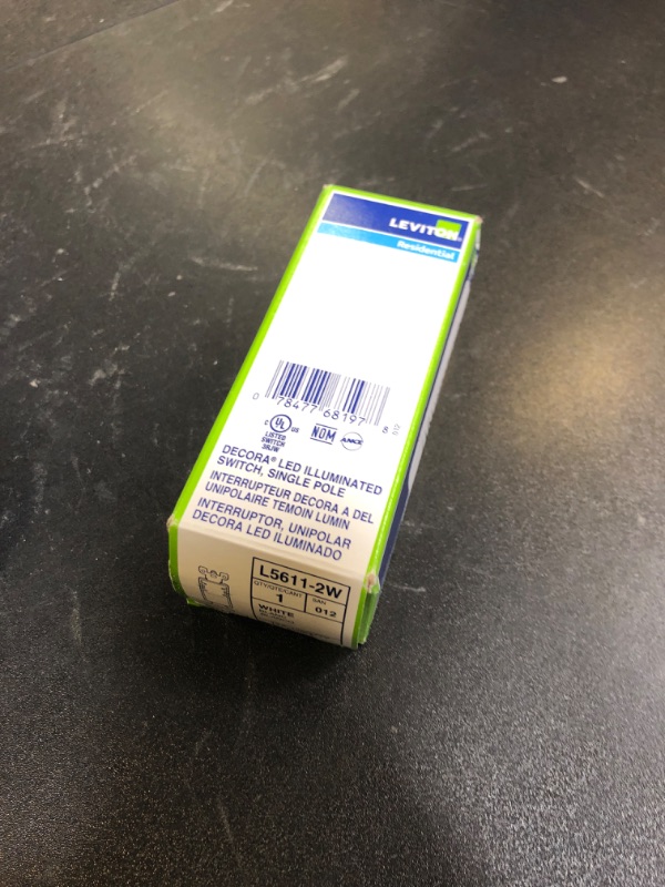 Photo 1 of Leviton 15 Amp Decora LED Illuminated Light Wall Switch Single-Pole, White, L5611-2W
