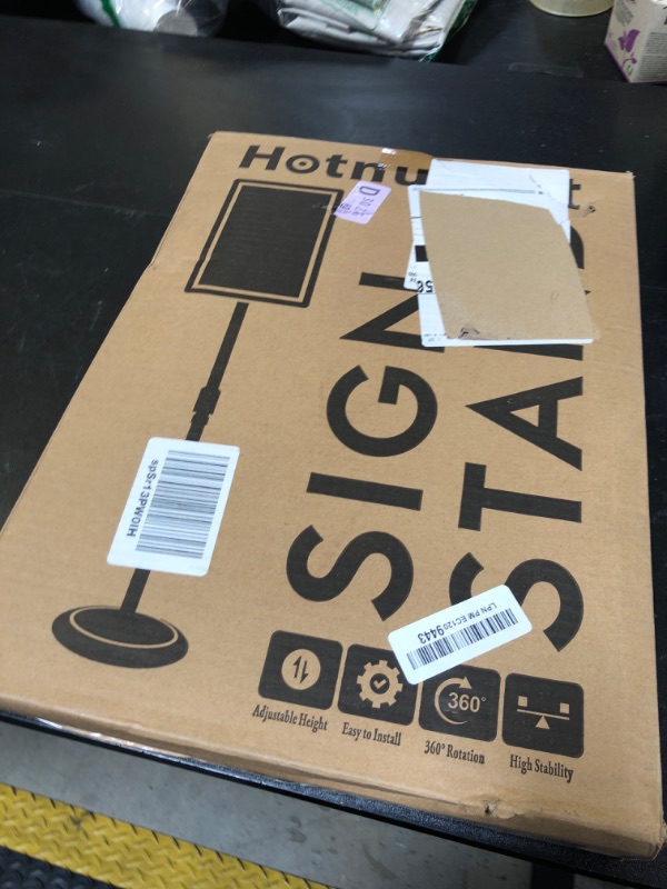 Photo 1 of Hotnueout Sign Holder - 8.5x11 Adjustable Sign Stand Poster Holder with Heavy Metal Base for Floor Sign Standing Display, 360° Rotation Pedestal Floor Stand for Business Restaurant Mall (Sliver)
