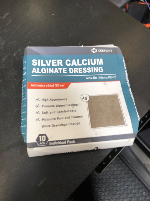 Photo 1 of Ceeport Ag Silver Calcium Alginate Wound Dressing Pads, 4''x4'' Patches, 10 Individual Pack, Soft Silver Dressings for Wound Care, Gentle Highly Absorbent Dressing, Non Stick Gauze Pads for Wounds