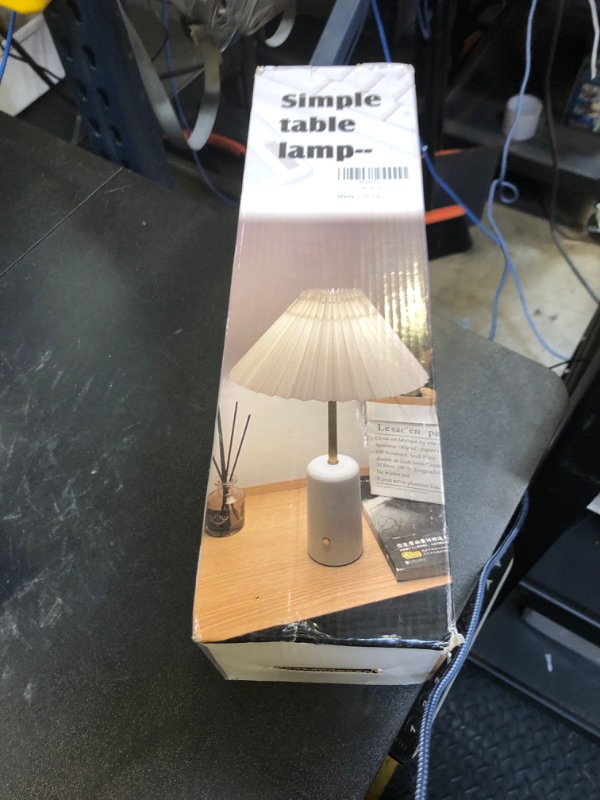 Photo 1 of Pleated Cordless Table Lamp, Fabric Shade Desk Lamp with 5200mAh Battery, 3000K Stepless Dimming for Bedroom, Bedside, Living Room, Dining Room, Rechargeable Lamp for Coffee Shop, Bar, Home Decor