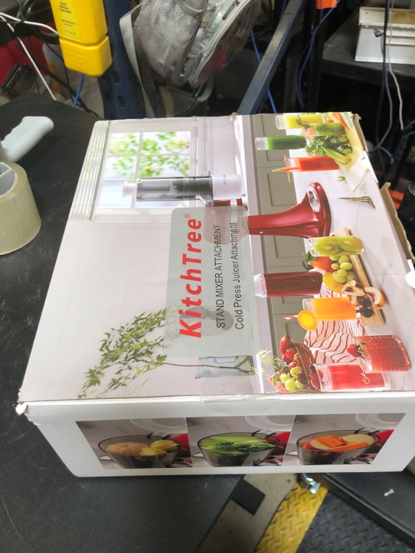 Photo 1 of KITCHTREE Masticating Juicer Attachment for KitchenAid Stand Mixer, 4.2" Large Feed Chute Fit Whole Vegetables & Fruits, Slow Cold Press Juicing, Includes 2 * 28oz capacity cups and blade replacement