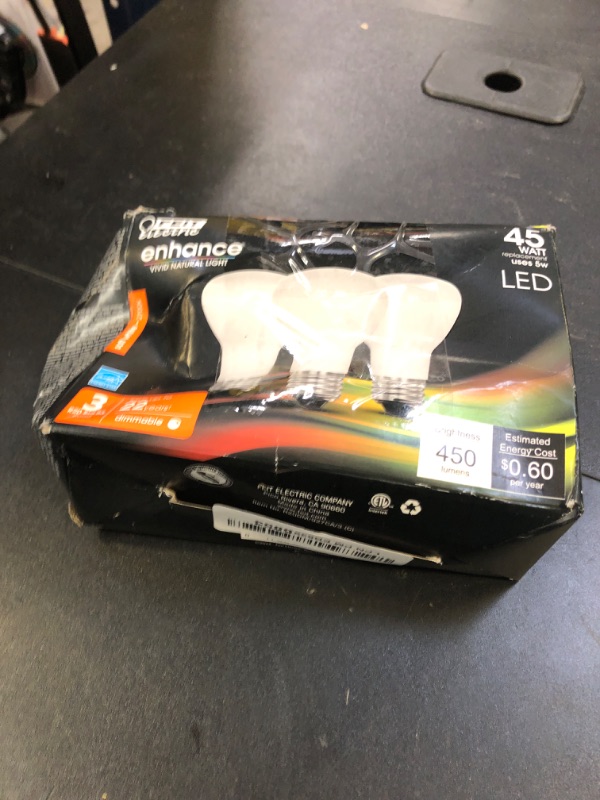 Photo 1 of Feit Electric R20 LED Light Bulb, 45W Equivalent, Dimmable, 2700K Soft White, 450 Lumens, 90 CRI, E26 Base, Damp Rated, Recessed and Track Lighting Bulbs, 22-Year Lifetime, R20DM/927CA/3, 3 Pack