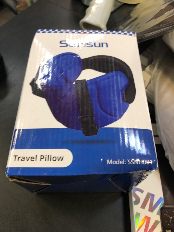 Photo 1 of SARISUN Airplane Pillow Combo with Chin Strap, Travel Pillows for Airplanes with Sleep Eye Mask, Plane Pillow for Long Flights, Car Road Trip, 360° Headrest, Stop Bobblehead, FSA HSA Eligible, Black