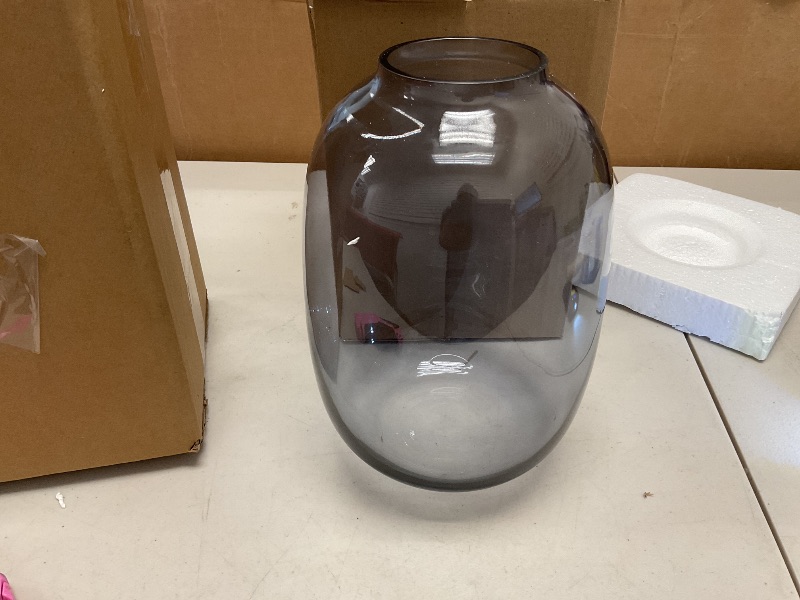 Photo 1 of GeLive Brown Glass Vase Round Clear Colored Flower Vase for Centerpiece Long Stem Branch Fresh Artificial Plant Bottle Modern Home Indoor Decoration (dark grey)