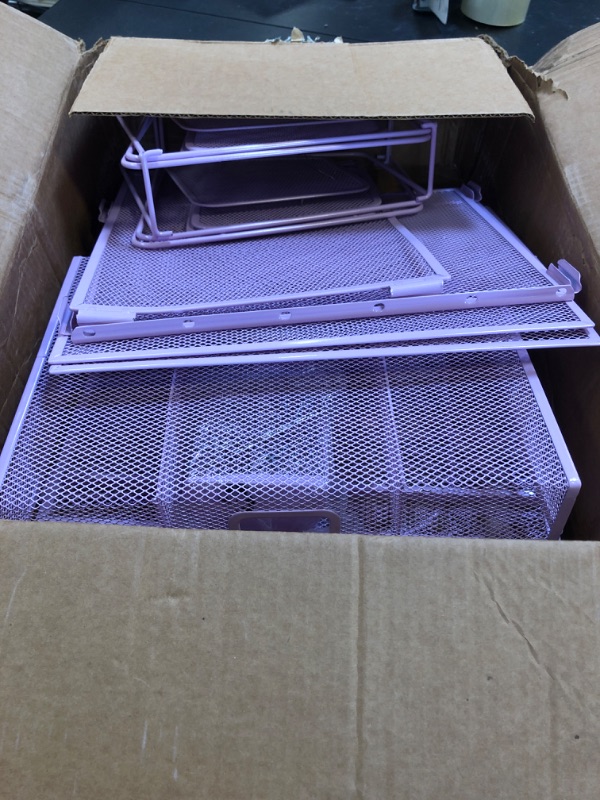 Photo 1 of Marbrasse Desk Organizers, 4-Tier Mesh Desk File Organizer with 5 Vertical File Holders and 2 Pen Holders, Multifunction Desktop Organizer,Desk Organizers and Accessories for Home Office (Purple)