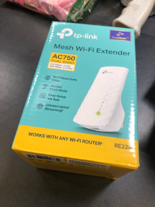 Photo 1 of TP-Link WiFi Extender with Ethernet Port, Dual Band 5GHz/2.4GHz , Up to 44% More Bandwidth than Single Band, Covers Up to 1200 Sq.ft and 30 Devices, Signal Booster Amplifier Supports OneMesh(RE220)