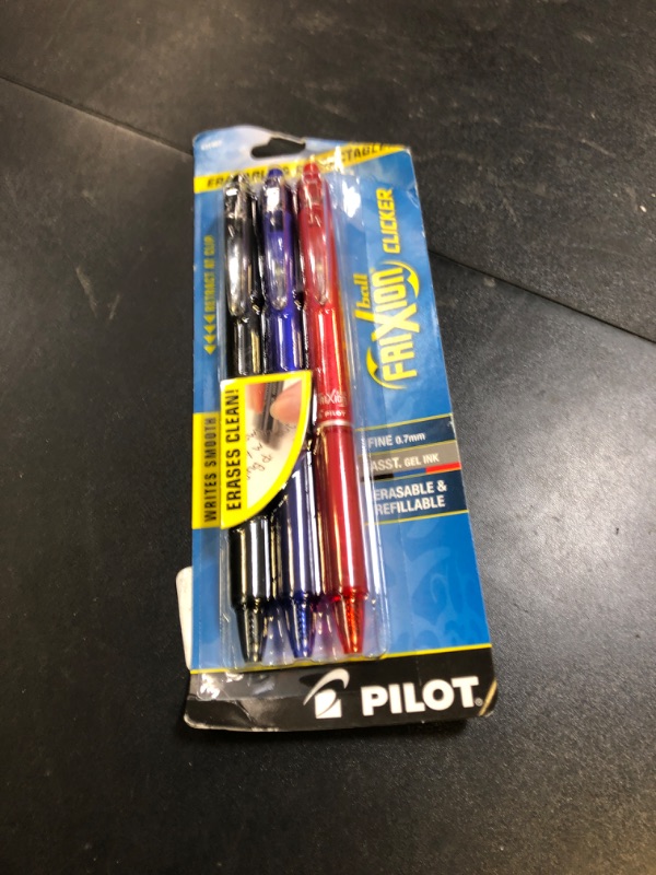 Photo 1 of PILOT FriXion Clicker Erasable, Refillable & Retractable Gel Ink Pens, Fine Point, Black/Blue/Red Inks, 3-Pack (31467)