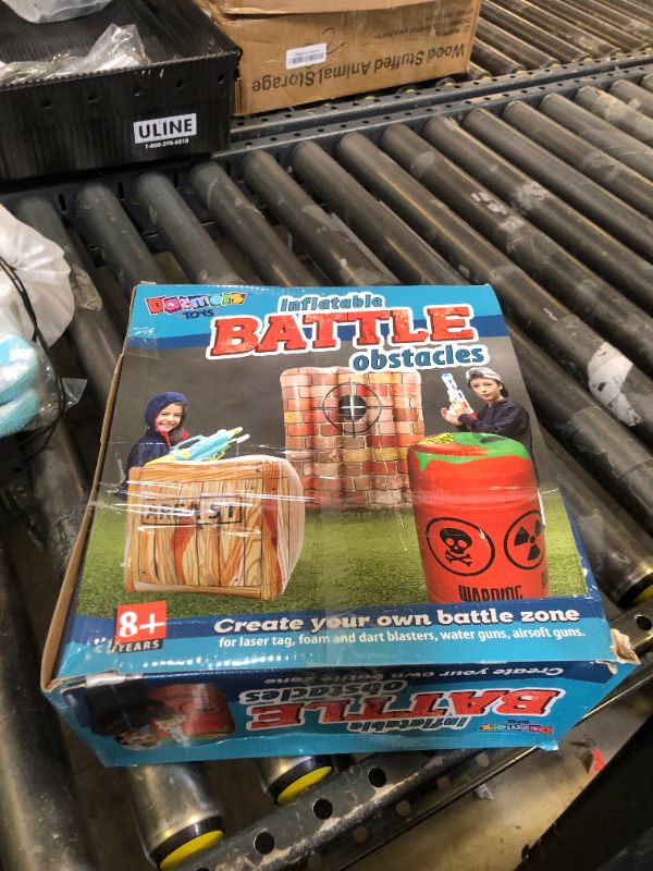 Photo 1 of Inflatable Battle Obstacles Set - Inflatable Bunker Fort - 3 Inflatable Barriers - Barrel, Container Box and Wall - Laser Tag, Paintball, Dart Blaster, Water and Airsoft Guns
