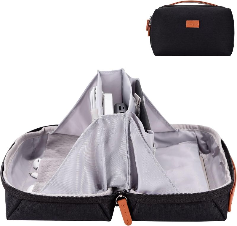 Photo 1 of DDgro Electronics Organizer Travel Pouch - Perfect Accessory Bag for Electronics, MacBook Charger & Cords, Cables, Hard Drive (Black-Brown)
