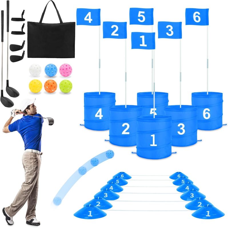 Photo 1 of deAO Golf Yard Game Backyard Golf Games for Kids Adults, Portable 6 Holes Golf Course with Balls and Flag,Family Golf Gifts for Outdoor Indoor,Lawn, Park, Beach, Camping, Hotel (Blue)
