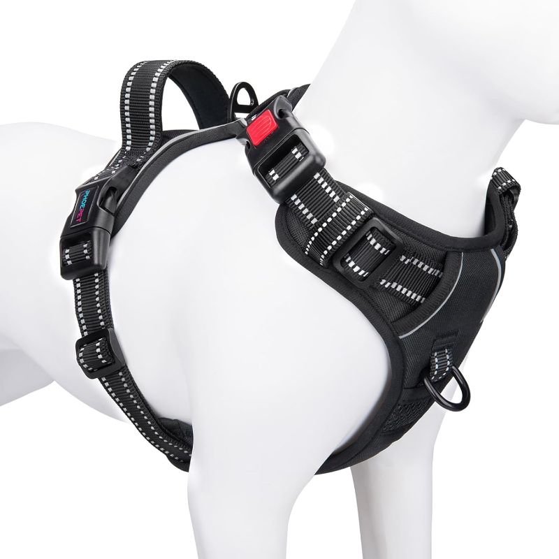 Photo 1 of PHOEPET Reflective Dog Harness Large Breed Adjustable No Pull Vest with with Handle 2 Metal Rings 3 Buckles [Easy to Put on & Take Off](L, Black)
