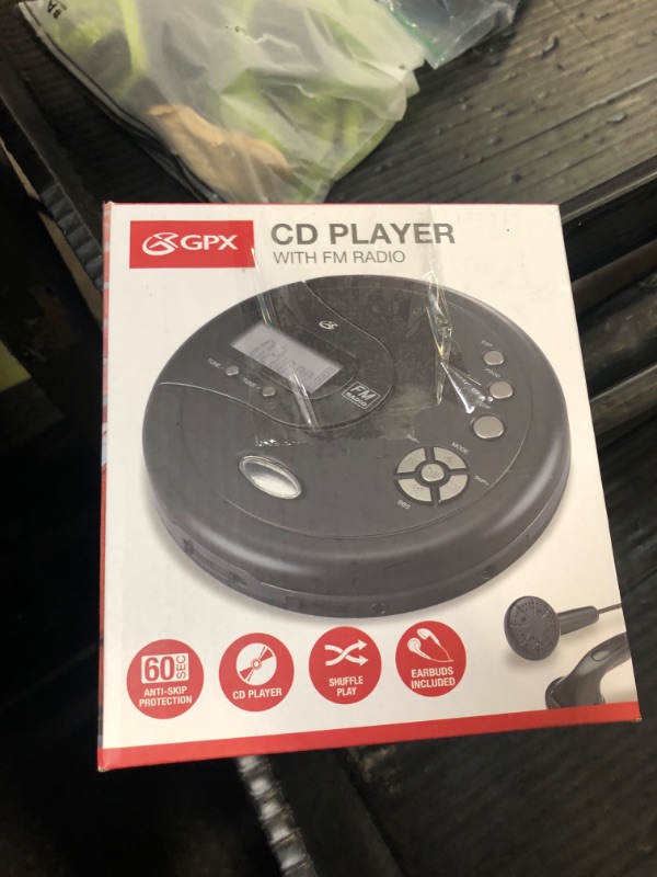 Photo 1 of GPX PC332B Portable CD Player with Anti-Skip Protection, FM Radio and Stereo Earbuds - Black