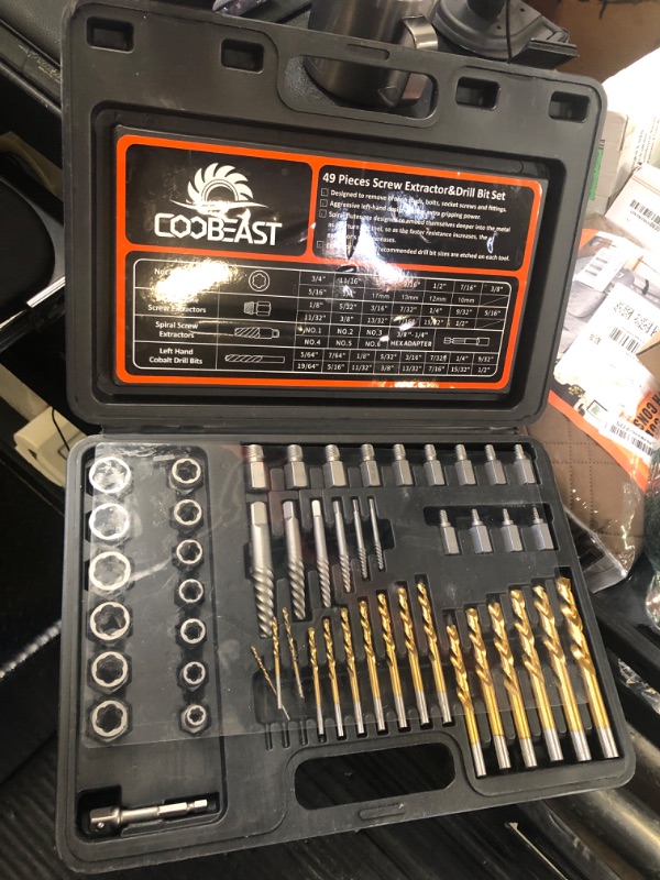 Photo 1 of 49Pcs Bolt Extractor Kit with Left Hand Drill Bit, Screw Extractor Set Heavy Duty, Bolt Extractor & Reverse Drill Bit Easy Out Damaged Nuts Stripped Screw with Portable Case Great Mens Gift
