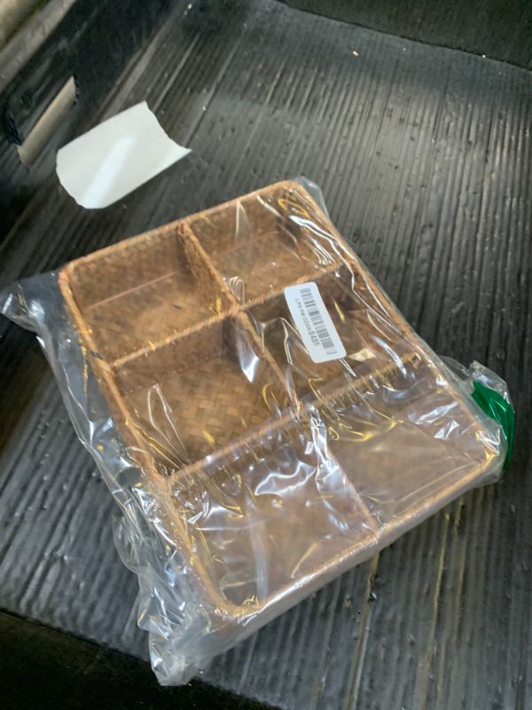 Photo 1 of Tea Bag/Sugar Packet Holder, Coffee Station Condiment Organizer, Seagrass Storage Basket, Wicker Rattan Divided Basket Organizer for Drawer/Shelf/Countertop