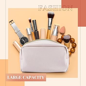 Photo 1 of Makeup Bag Toiletry Pouch DIY PU Leather Skincare Pouch for Women(White)