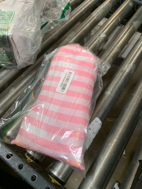 Photo 1 of Beach Blanket Sandproof Waterproof, Pink Striped Picnic Blanket Extra Large 9 Ft X 10 Ft for 8 Adults with Stakes and Sand Pocket, Compact Lightweight Sand Free Beach Mat Essential