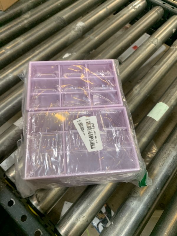 Photo 1 of Wenqik 2 Pcs Small Drawer Organizer Teacher Toolbox Small Organizer with 9 Clear Drawers Plastic Desktop Craft Storage Box for Desk Office Classroom Home 7" x 3.9" x 4.7"(Purple)