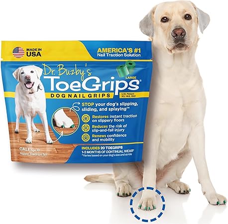 Photo 1 of Dr Buzby's Large ToeGrips for Dogs - Instant Traction on Wood/Hardwood Floors - Anti Slip Relief - Grippers for Senior Dogs - Stop Sliding Instantly - Rubber Nails for Paws - 1 Pack (20 Grips)
